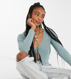 Голубой трикотажный кардиган с завязкой COLLUSION-Синий