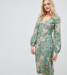 Платье миди с цветочным принтом и пуговицами Influence Tall-Зеленый