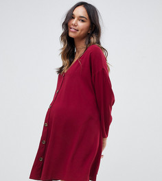 Платье мини на пуговицах с длинными рукавами ASOS DESIGN Maternity-Красный