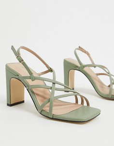 Шалфейно-зеленые босоножки на каблуке с квадратным носком Forever New-Зеленый