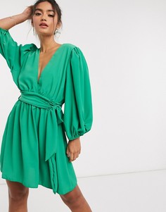 Зеленое платье мини с v-образным вырезом John Zack-Зеленый