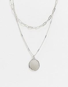 Ярусное ожерелье с подвесками-монетами DesignB London-Серебряный
