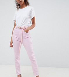 Розовые выбеленные джинсы в винтажном стиле с завышенной талией и ремнем ASOS DESIGN Petite Farleigh-Розовый