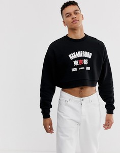 Черный короткий свитшот с надписью ASOS DESIGN