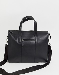 Черный кожаный портфель с металлической молнией ASOS DESIGN