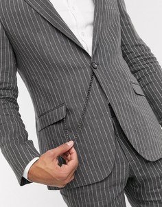Серый приталенный пиджак в полоску с цепочкой Shelby & Sons