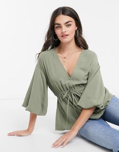 Топ-кимоно светлого цвета хаки ASOS DESIGN-Зеленый цвет