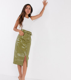 Лакированная юбка из полиуретана с ремнем Fashion Union-Зеленый