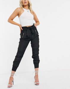 Черные джоггеры с присборенной талией River Island-Черный цвет