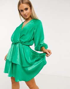 Зеленое ярусное платье с запахом Forever U-Зеленый