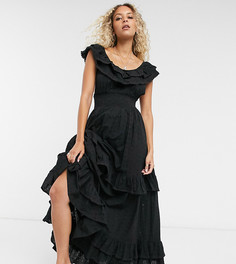 Ярусное платье макси с вышивкой ришелье Reclaimed Vintage inspired-Черный