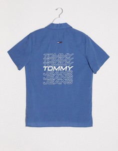 Синяя рубашка с короткими рукавами и логотипом на спине Tommy Jeans-Синий