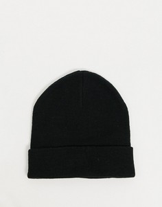 Черная шапка-бини с широким отворотом из материала с добавлением переработанного полиэстера ASOS DESIGN-Черный цвет