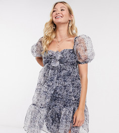 Платье мини из органзы с цветочным принтом Fashion Union Maternity-Коричневый цвет