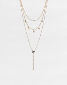 Ярусное ожерелье с подвесками-бабочками ASOS DESIGN-Золотой