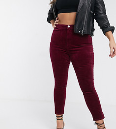 Темно-красные бархатные джеггинсы с завышенной талией ASOS DESIGN Curve-Фиолетовый