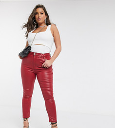 Красные джинсы скинни с покрытием и завышенной талией ASOS DESIGN Curve-Красный