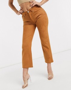 Укороченные джинсы стретч с завышенной талией из искусственной замши ASOS DESIGN-Коричневый цвет