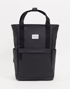Черный рюкзак с  прорезиненной нашивкой и двумя ремешками ASOS Unrvlld Supply