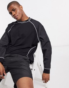 ASOS Unrvlld Supply oversized long sleeve t-shirt with nylon sleeves and logo neck print-Черный