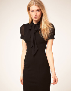 Соблазнительное платье-футляр с бантом из шифона ASOS PETITE-Черный