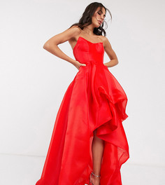 Красное асимметричное платье-бандо макси из органзы Bariano-Красный