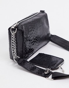 Черная сумка через плечо из искусственной змеиной кожи ASOS DESIGN-Черный цвет