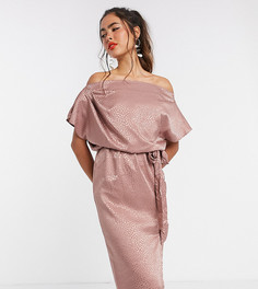 Эксклюзивное платье миди розового цвета с драпировкой Flounce London-Серебристый