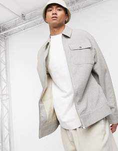 Свободная куртка Харрингтон с узором "гусиная лапка" ASOS DESIGN-Белый