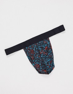 Блестящие стринги со змеиным принтом ASOS DESIGN-Черный