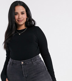 Черный лонгслив в рубчик с отверстием для большого пальца ASOS DESIGN Curve