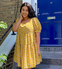 Свободное платье мини с цветочным принтом Fashion Union Plus-Желтый