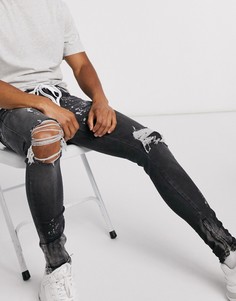Выбеленные черные джинсы с потертостями The Couture Club-Черный