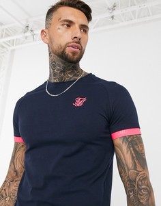 Темно-синяя футболка от комплекта с неоновой отделкой SikSilk-Темно-синий
