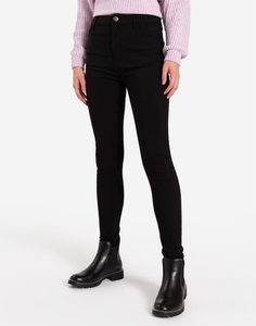 Чёрные облегающие брюки с начёсом Gloria Jeans