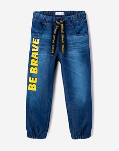 Утеплённые джинсы-джоггеры с надписью для мальчика Gloria Jeans