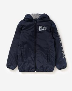 Синяя утеплённая куртка с надписями для мальчика Gloria Jeans