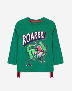 Зелёный лонгслив с динозавром для мальчика Gloria Jeans