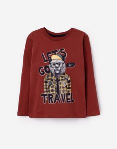 Коричневый лонгслив с принтом для мальчика Gloria Jeans