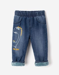 Утеплённые джинсы с динозавриком для малыша Gloria Jeans