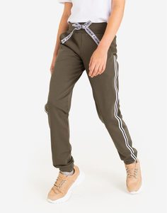 Хаки брюки-джоггеры с лампасами для девочки Gloria Jeans