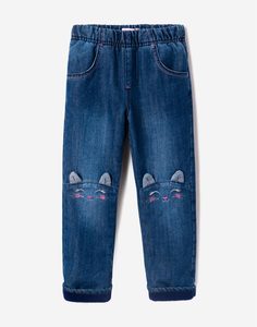 Утеплённые джинсы с котиками для девочки Gloria Jeans