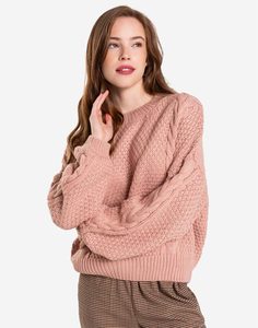 Розовый джемпер oversize с косами Gloria Jeans