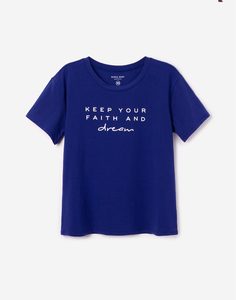 Синяя домашняя футболка с надписями Gloria Jeans