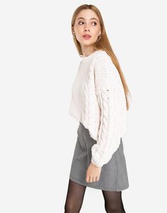 Молочный велюровый джемпер oversize с косами Gloria Jeans