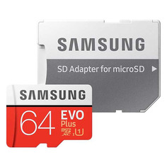 Карта памяти microSDXC UHS-I U1 Samsung EVO PLUS 64 ГБ, 100 МБ/с, Class 10, MB-MC64HA/RU, 1 шт., переходник SD