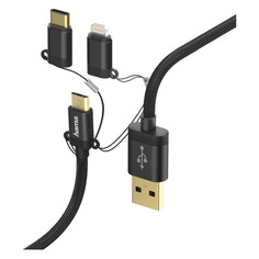 Кабель HAMA USB A (m), micro USB B (m), USB Type-C (m), Lightning (m), 1м, MFI, черный [00183348]