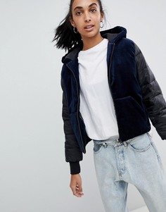 Стеганая куртка с бархатной вставкой Calvin Klein Jeans Ono-Темно-синий