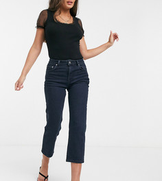 Темные прямые джинсы с завышенной талией ASOS DESIGN Petite-Голубой