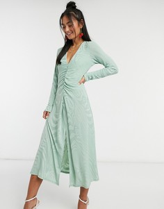 Фактурное платье миди мятного цвета John Zack-Зеленый цвет